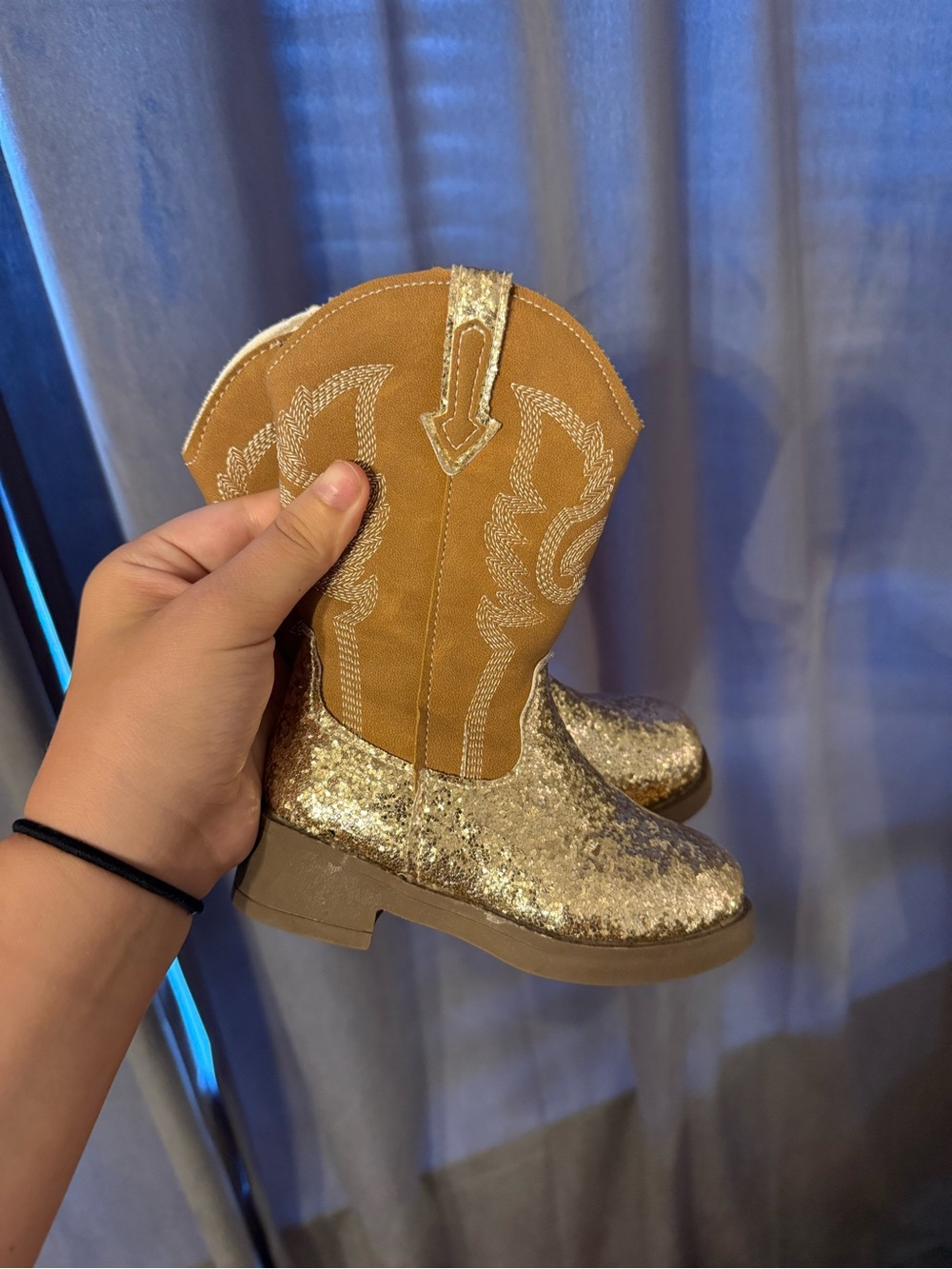 Kids Glitter Cowgirl Boots - Gold/Tan